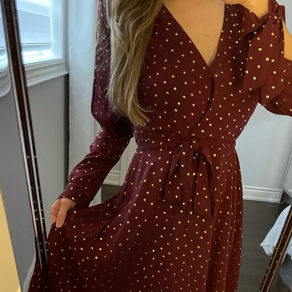 Stunning burgundy with gold dots dress. - Picture 2 of 5